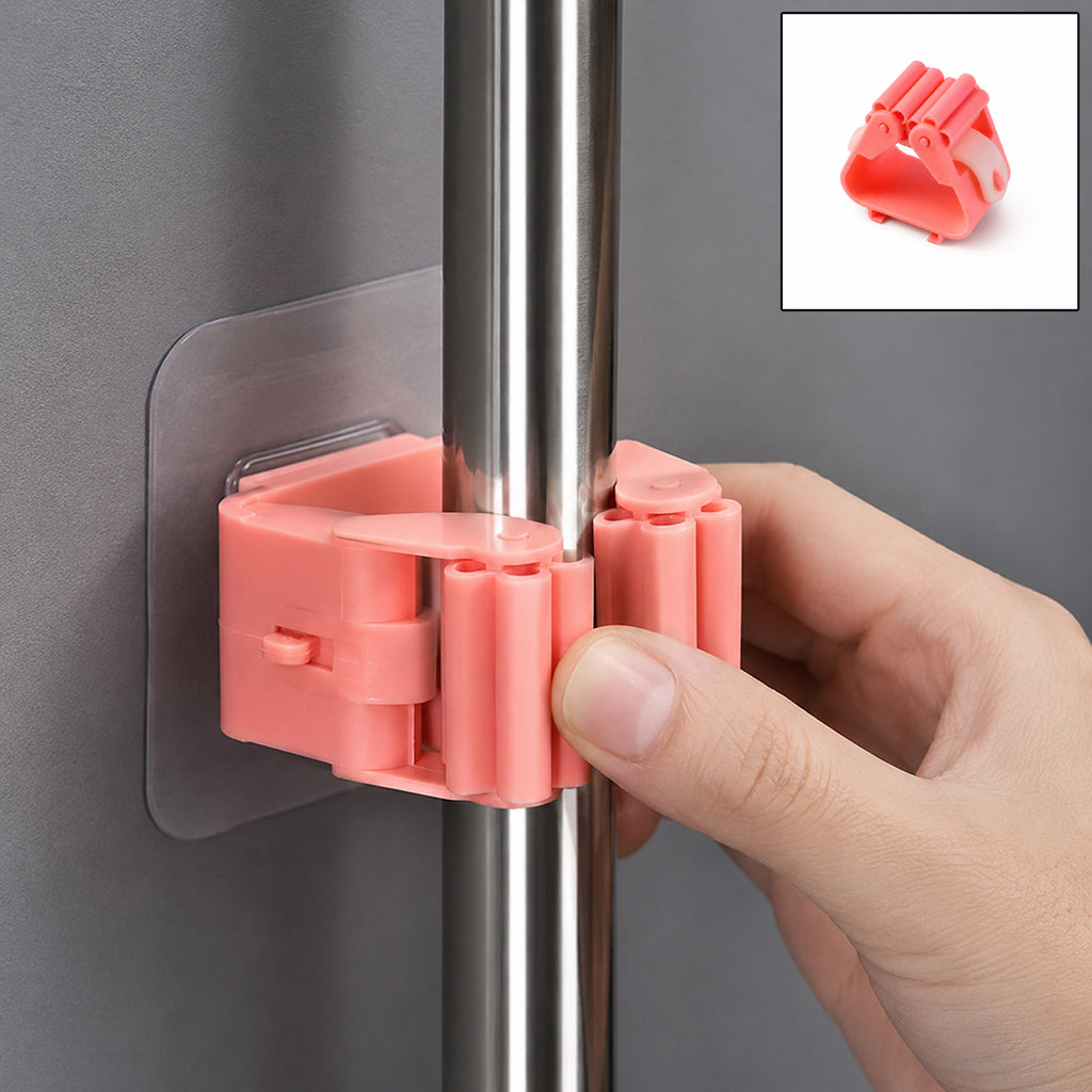 Plastic Broom Holder Clip Wall Mounted Mop Storage Organizer (1 Pc)