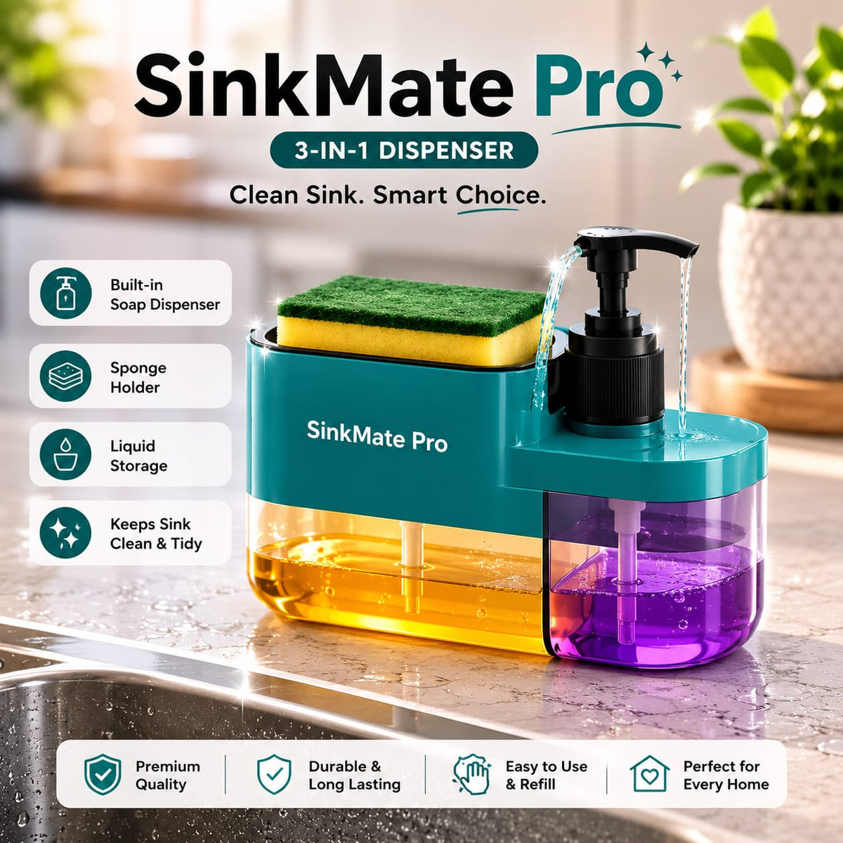 SinkMate Pro 3-in-1 Soap & Sponge Station