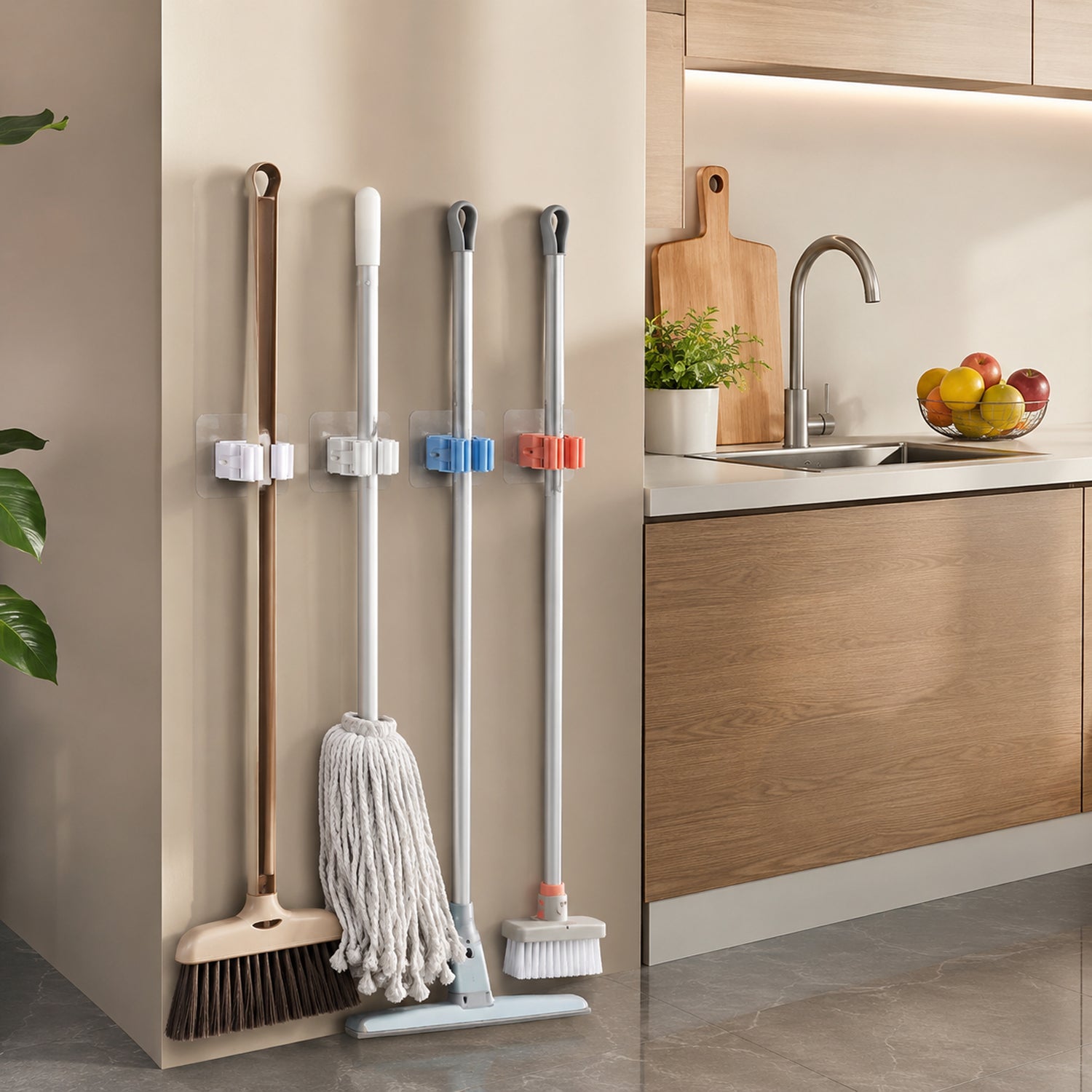 Plastic Broom Holder Clip Wall Mounted Mop Storage Organizer (1 Pc)