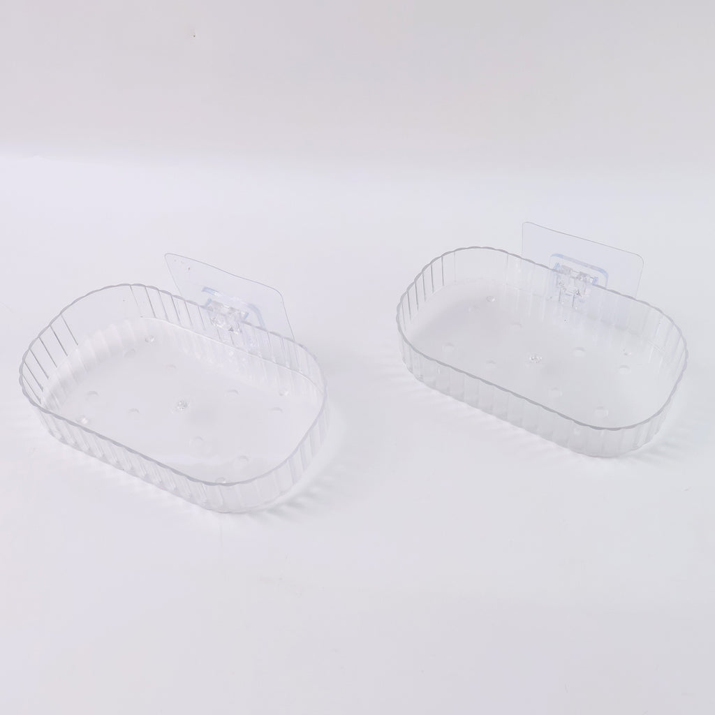 Self Adhesive Transparent Wall Mounted Soap Dish Holder (2 Pc)